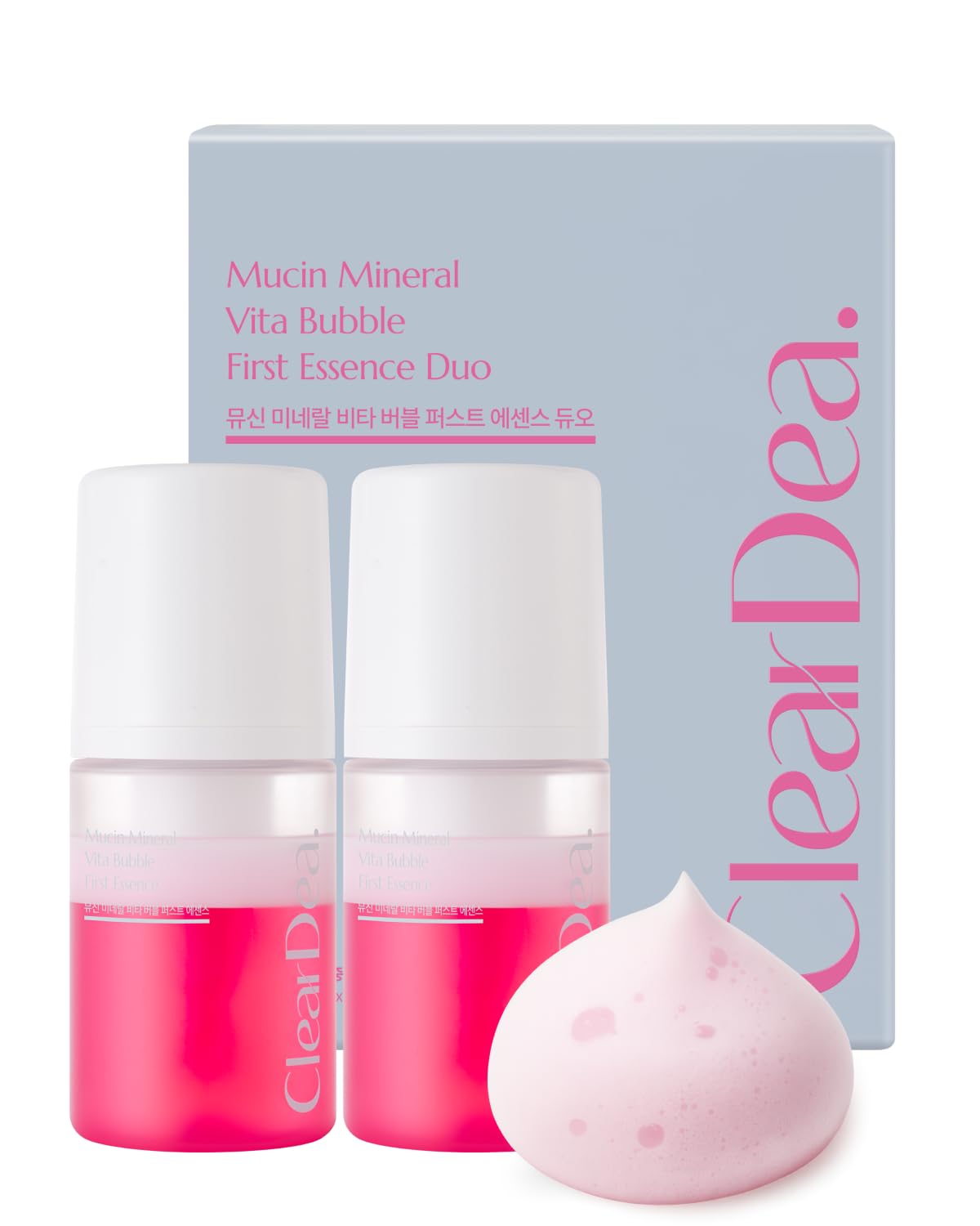 ClearDea Mucin Mineral Vita Bubble First Essence Duo with Micro-Bubble Formula and 2-in-1 Toner Serum, Korean Beauty for Glass Skincare, 60 ml x 2 – Hydrating Firming Cream, Best Glow Up Essentials