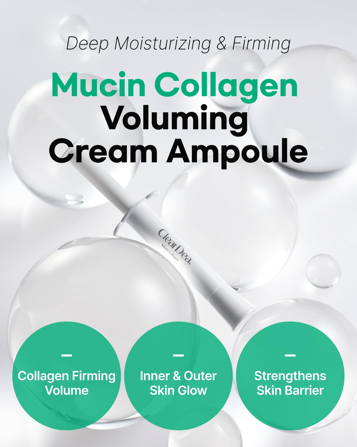 ClearDea Mucin Collagen Voluming Ampoule Moisturizer Face Cream (Dual Collagen + Mucin Care) – Deep Hydrating Facial Skin Care for Women, 4ml x 5
