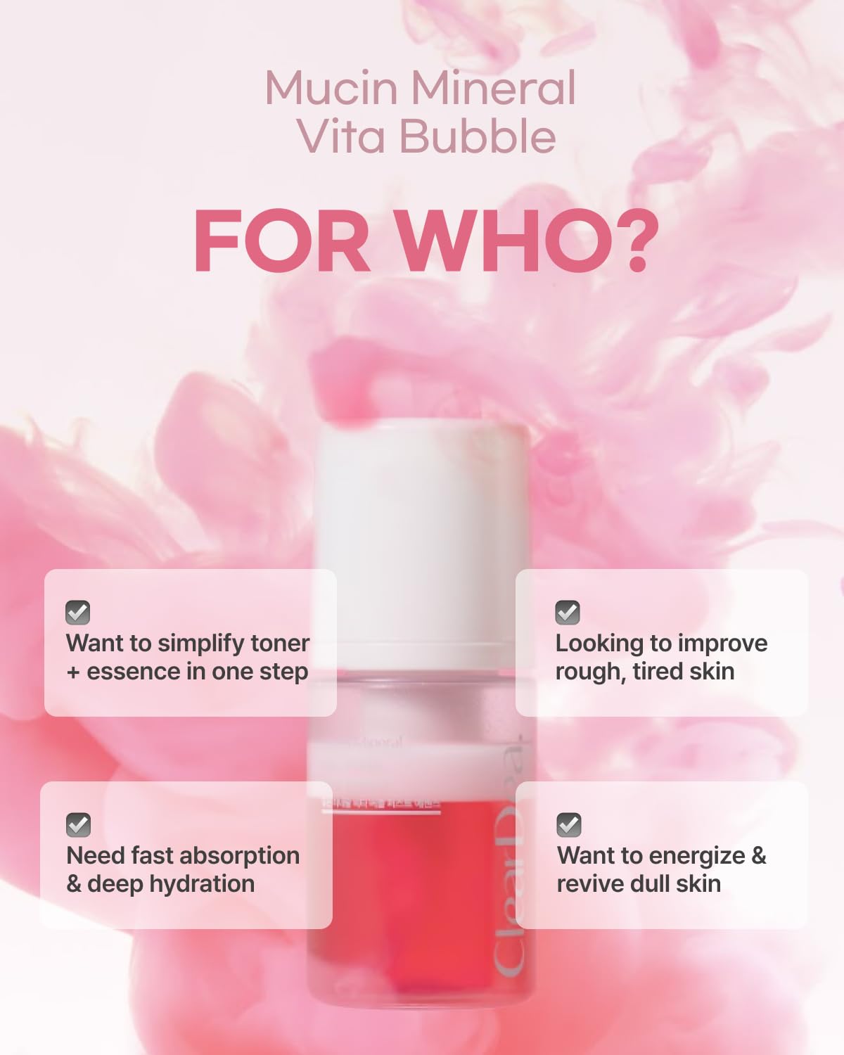 ClearDea Mucin Mineral Vita Bubble First Essence Duo with Micro-Bubble Formula and 2-in-1 Toner Serum, Korean Beauty for Glass Skincare, 60 ml x 2 – Hydrating Firming Cream, Best Glow Up Essentials